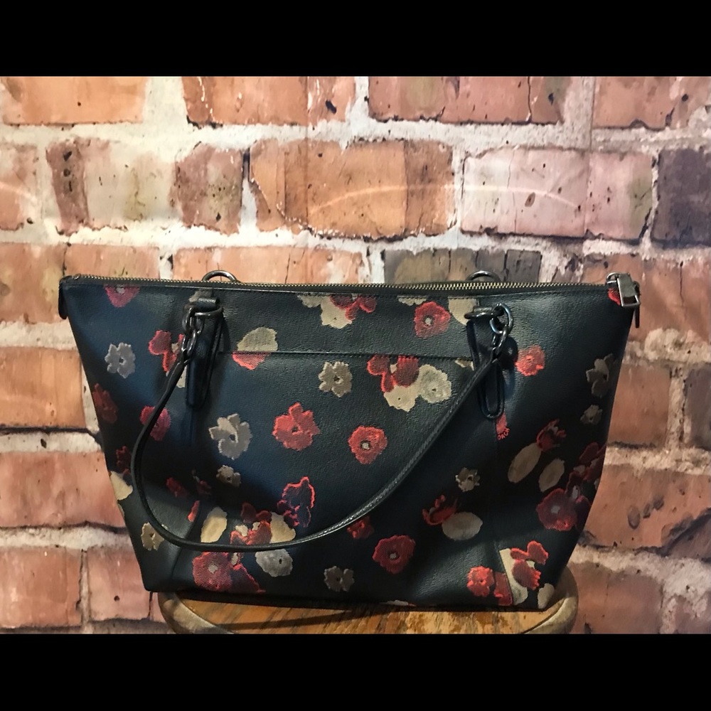 Beautiful Coach purse. Dark brown with flowers. EUC